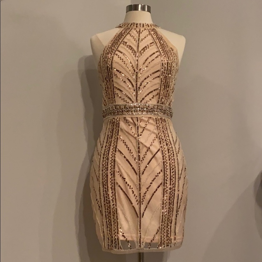 Beaded Rose Gold & Sequenced Cocktail/Party Dress